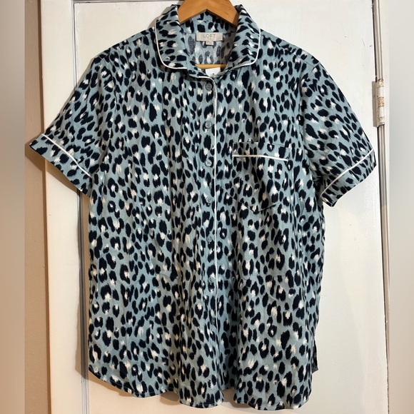 Loft Blue Leopard Print Pajama Top - Picture 2 of 7